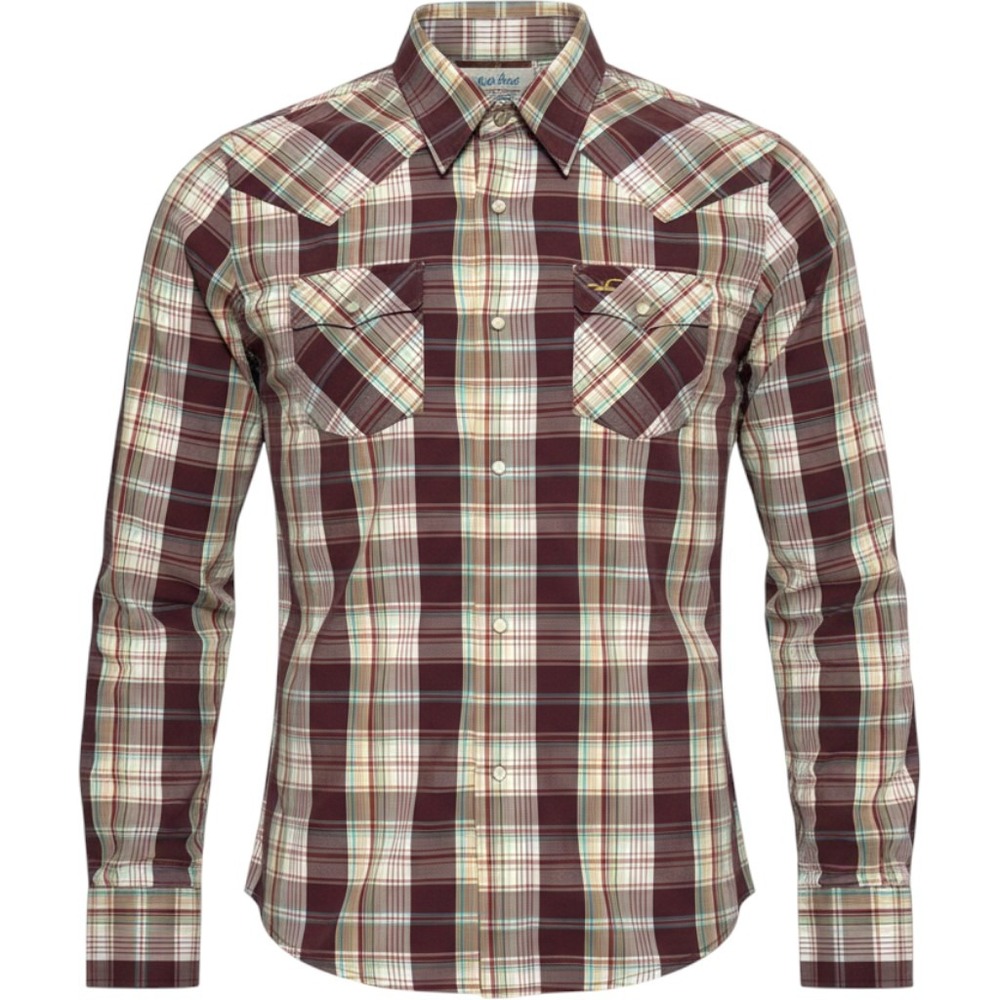 Hollister Western Pearl Snap Shirt Mens Small Burgundy Plaid Cotton Slim Western